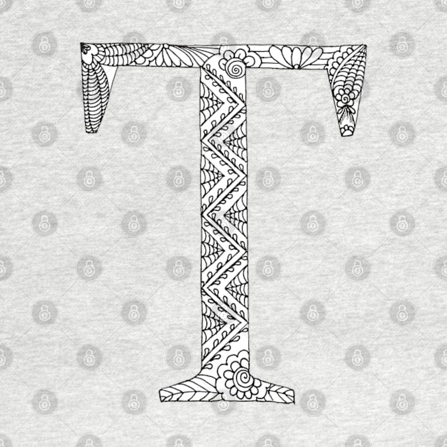 Henna Alphabet T / Henna Letter T - Black Henna Line Art by Tilila